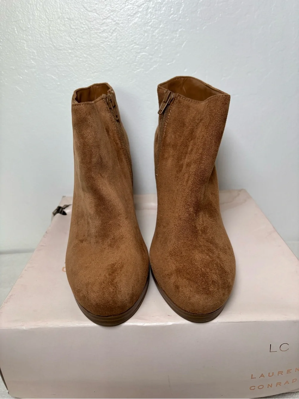 LC Lauren Conrad Cognac Suede Ankle Booties with Side Zipper Size 10